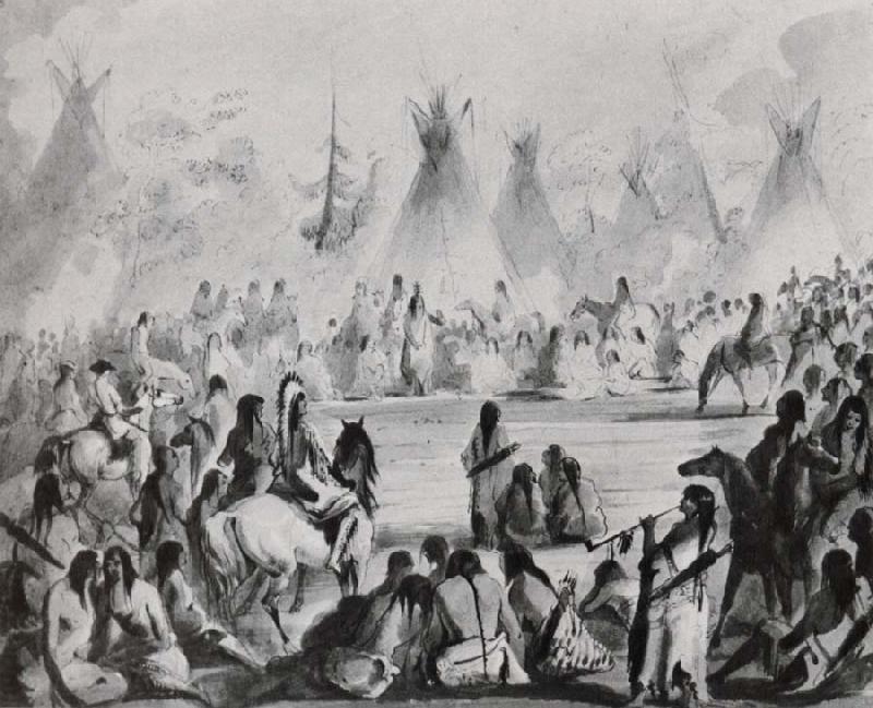 Miller, Alfred Jacob Indians Assembled in Grand Council to Hold a Talk Norge oil painting art